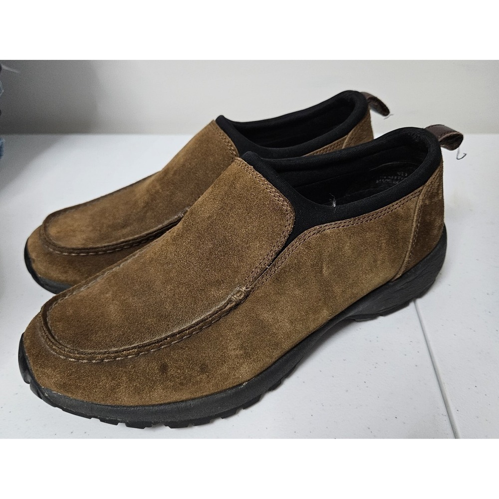 Lands End Slip On Shoes Mens 9D Brown Suede Moc Toe Rugged Lug Sole Loafers - Picture 3 of 8